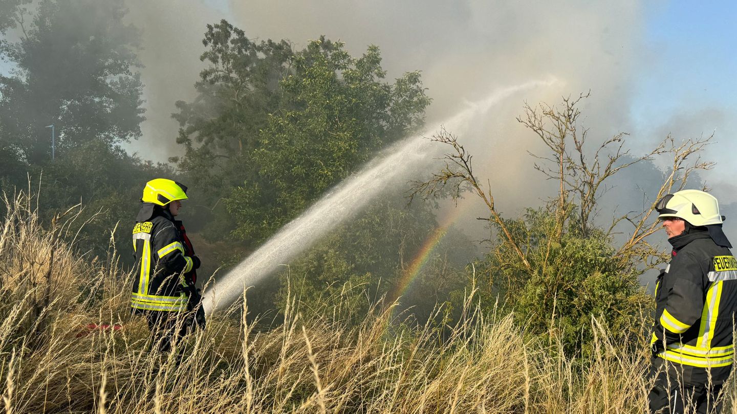 Notfall: Großbrand unter Kontrolle: Bahndamm und Felder brannten