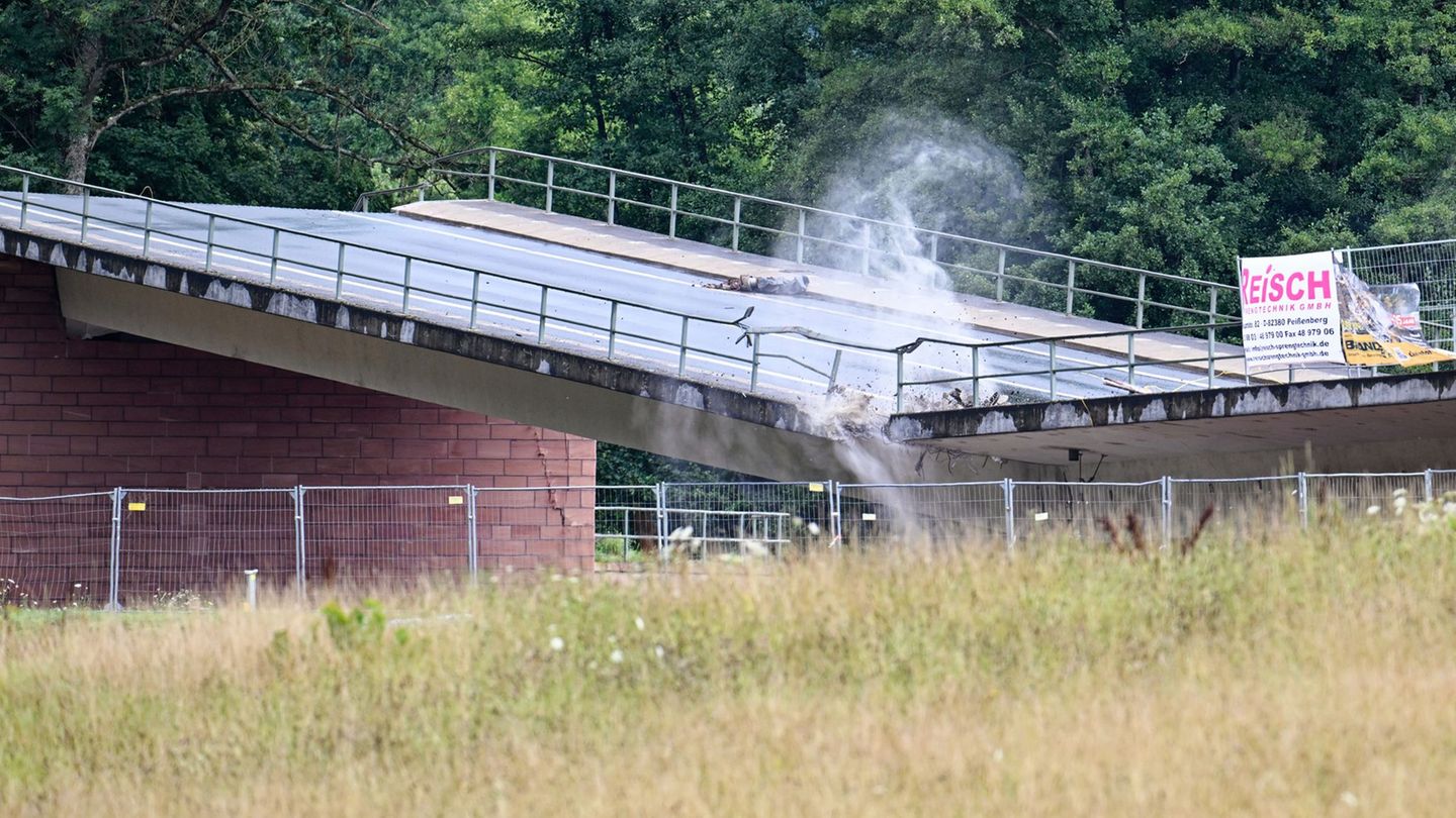 Verkehr: Marode Talbrücke in Südhessen gesprengt