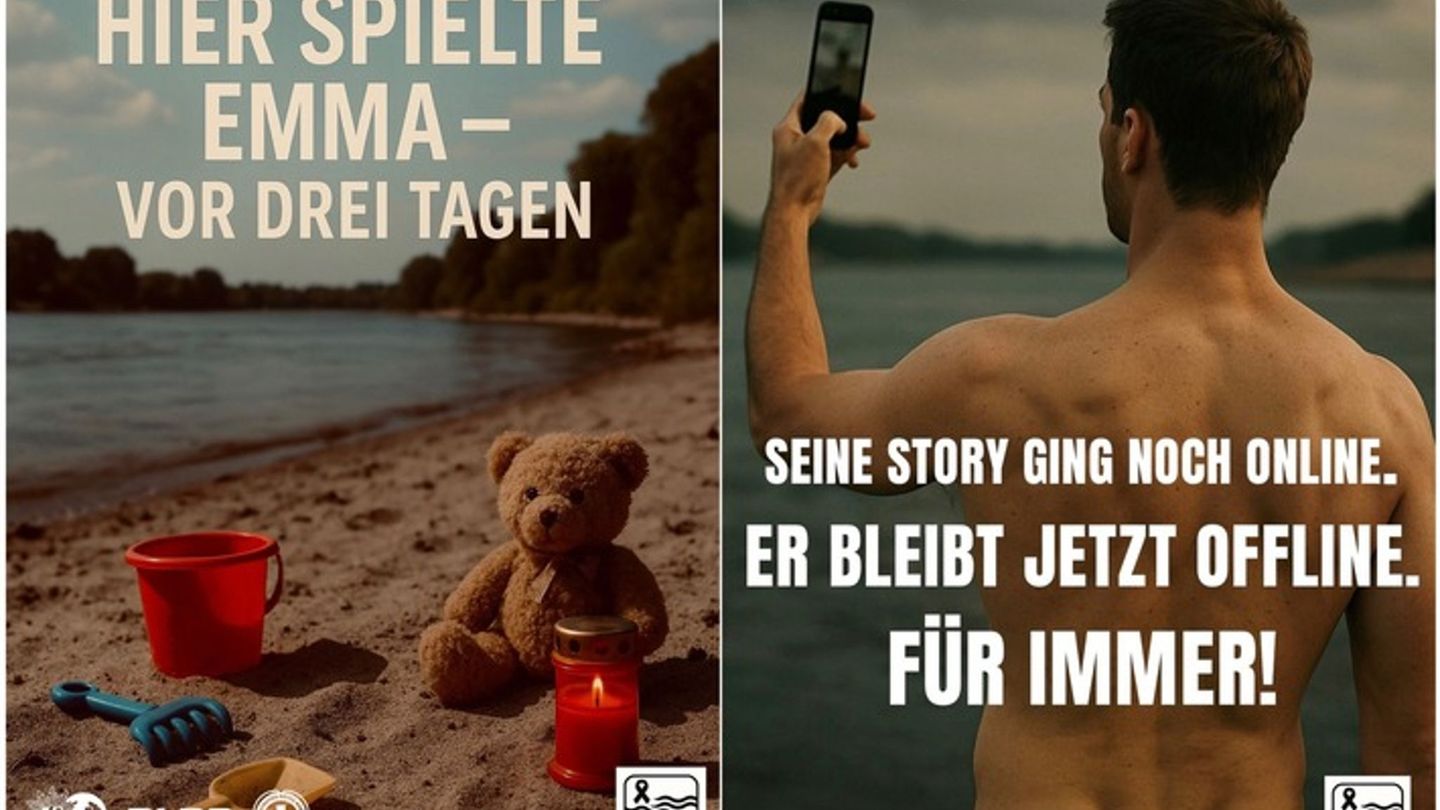 Weil alles bisher nicht half: Teddy mit Grablicht – Schockbilder warnen vor Baden im Rhein